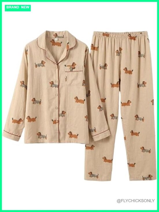 Other - 100% Cotton Pajama Set Long Sleeve Button Down Shirt & Pants Sleepwear